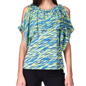 Michael Kors Blue and Green Cold Shoulder Blouse Size XS